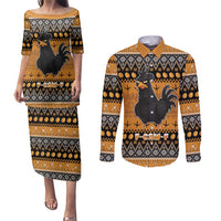 Chicken Christmas Couples Matching Puletasi and Long Sleeve Button Shirt F Caw F - Wonder Print Shop