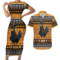 Chicken Christmas Couples Matching Short Sleeve Bodycon Dress and Hawaiian Shirt F Caw F - Wonder Print Shop