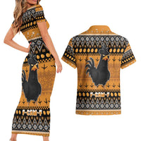 Chicken Christmas Couples Matching Short Sleeve Bodycon Dress and Hawaiian Shirt F Caw F - Wonder Print Shop