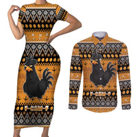 Chicken Christmas Couples Matching Short Sleeve Bodycon Dress and Long Sleeve Button Shirt F Caw F - Wonder Print Shop