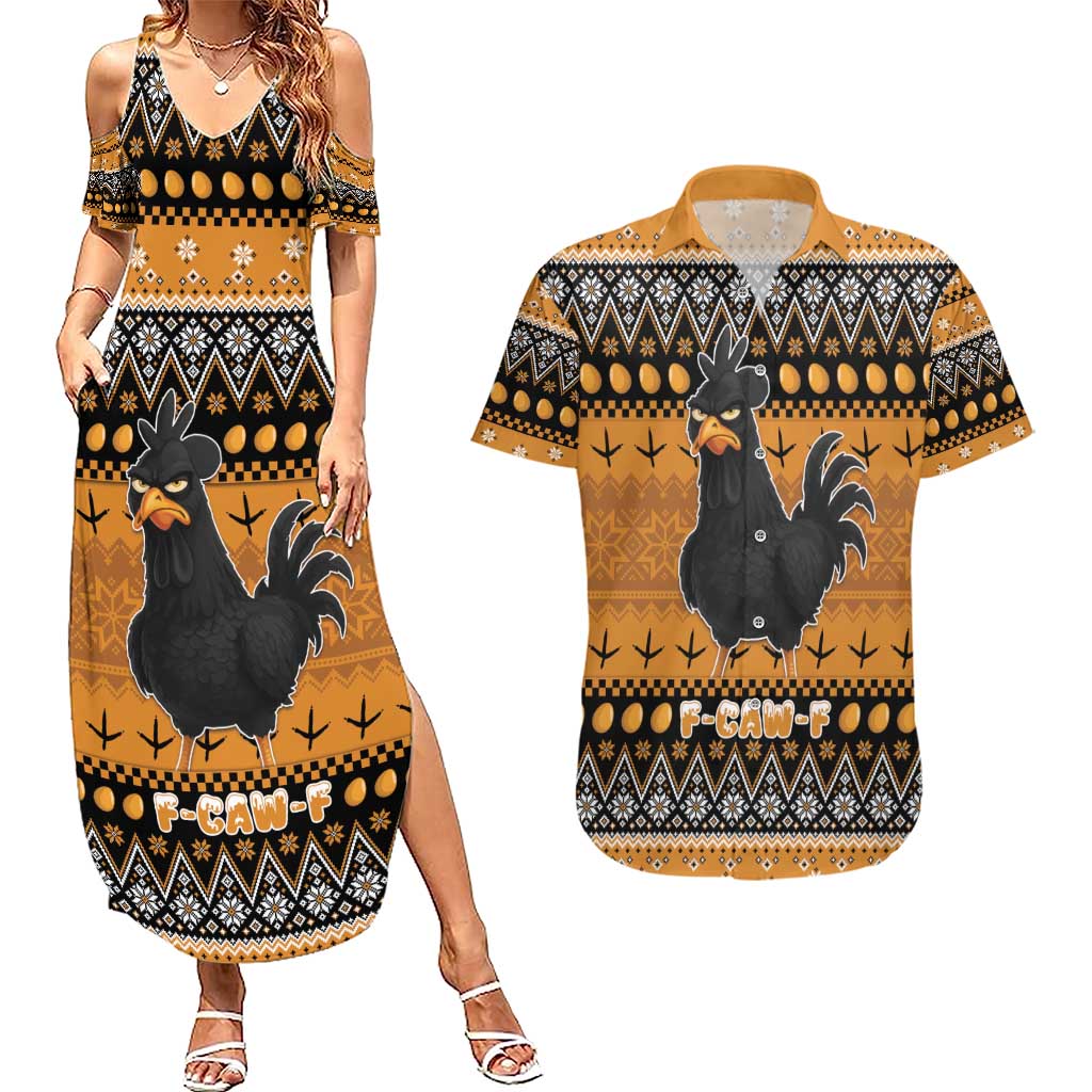 Chicken Christmas Couples Matching Summer Maxi Dress and Hawaiian Shirt F Caw F - Wonder Print Shop
