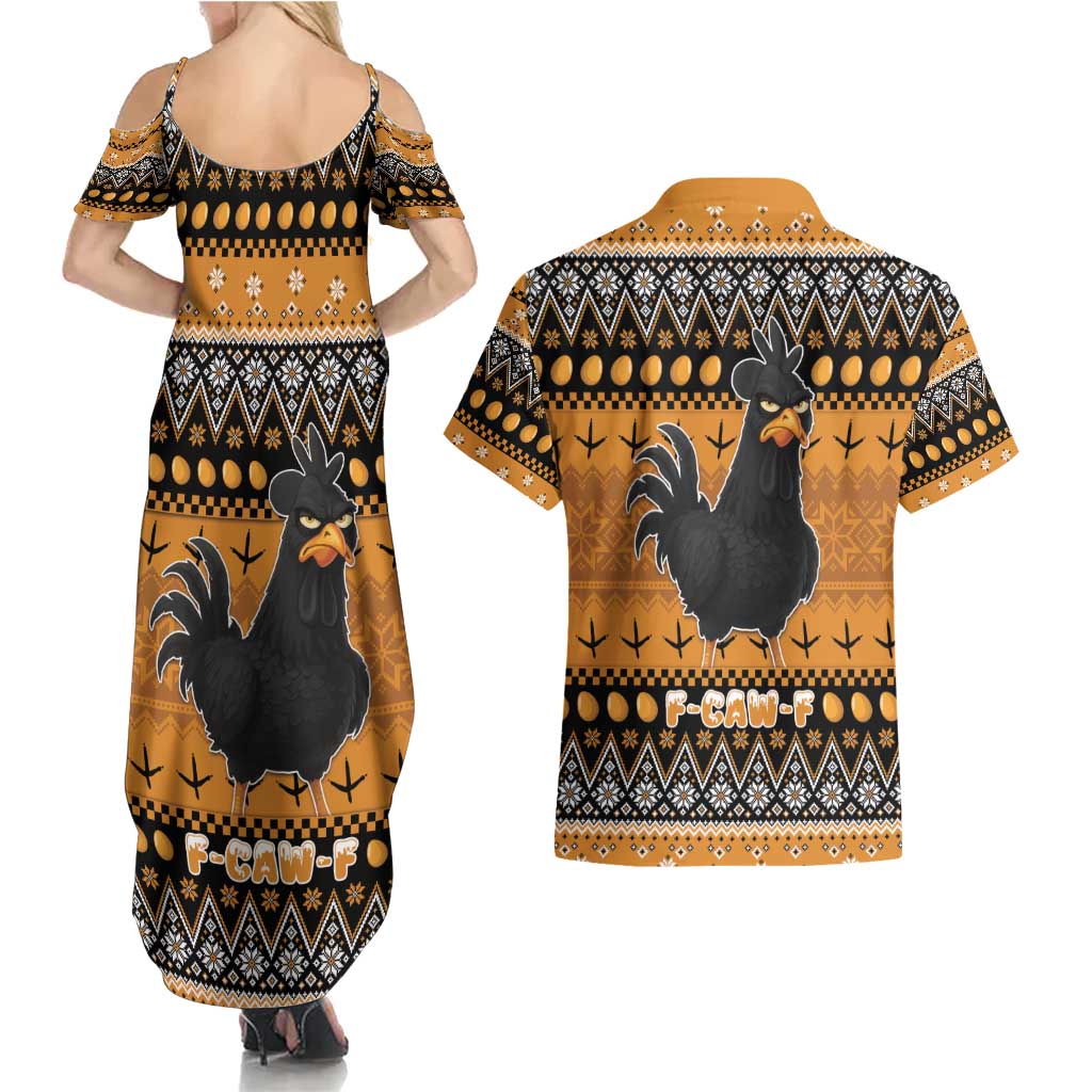 Chicken Christmas Couples Matching Summer Maxi Dress and Hawaiian Shirt F Caw F - Wonder Print Shop