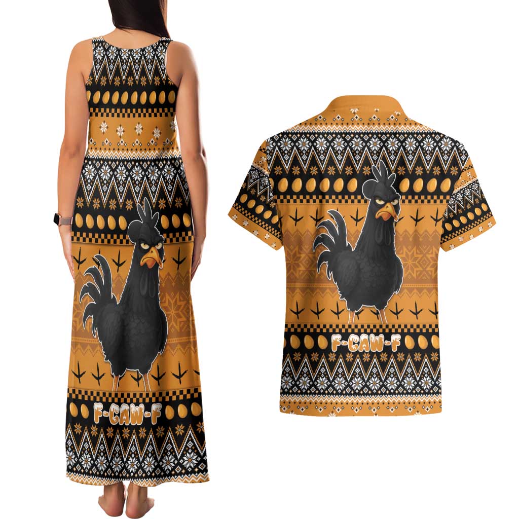 Chicken Christmas Couples Matching Tank Maxi Dress and Hawaiian Shirt F Caw F - Wonder Print Shop