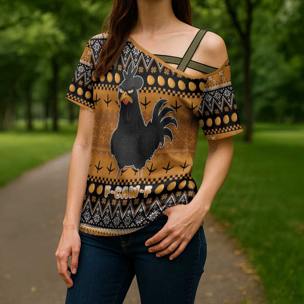 Chicken Christmas Cross Shoulder Shirt F Caw F - Wonder Print Shop
