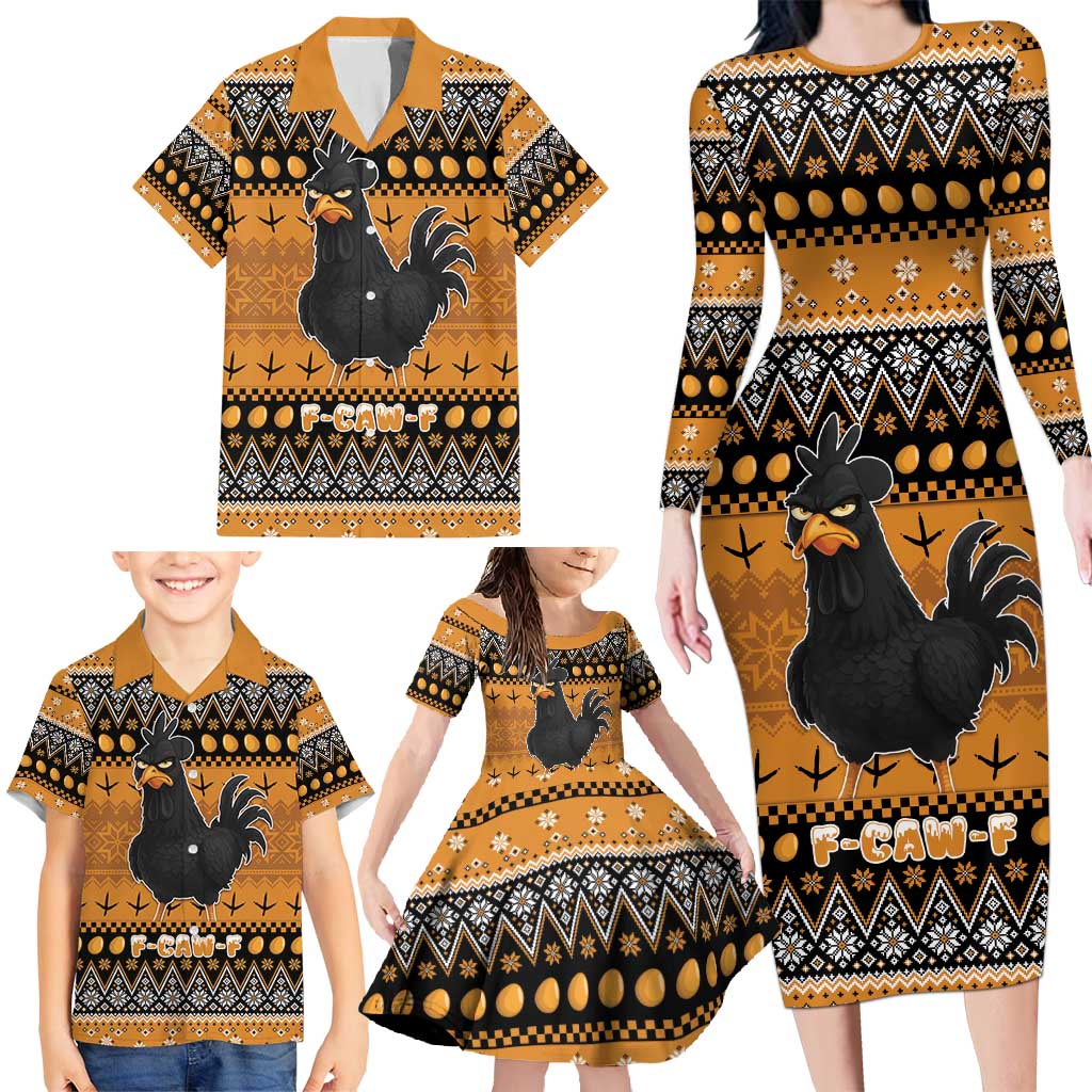 Chicken Christmas Family Matching Long Sleeve Bodycon Dress and Hawaiian Shirt F Caw F - Wonder Print Shop