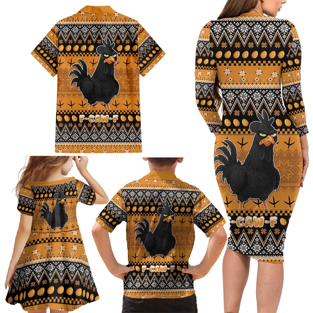 Chicken Christmas Family Matching Long Sleeve Bodycon Dress and Hawaiian Shirt F Caw F - Wonder Print Shop