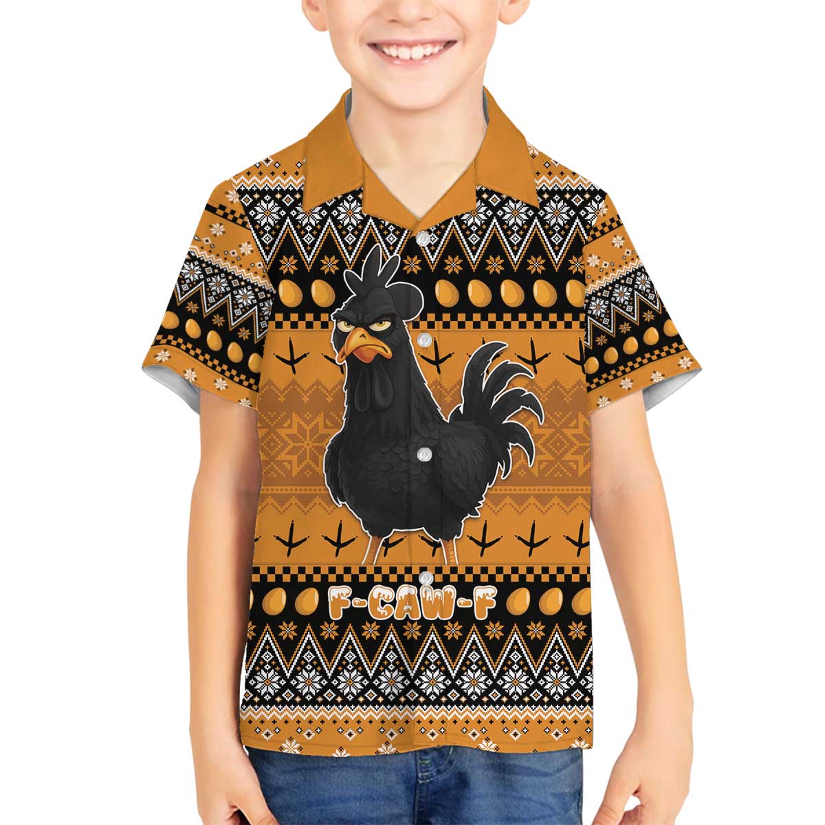 Chicken Christmas Family Matching Off The Shoulder Long Sleeve Dress and Hawaiian Shirt F Caw F - Wonder Print Shop
