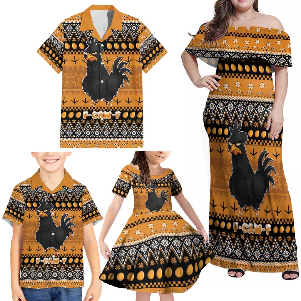 Chicken Christmas Family Matching Off Shoulder Maxi Dress and Hawaiian Shirt F Caw F - Wonder Print Shop