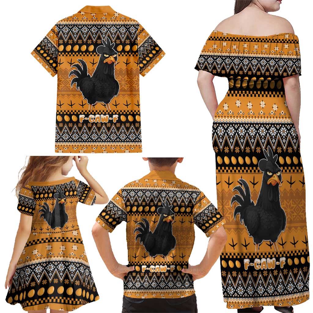 Chicken Christmas Family Matching Off Shoulder Maxi Dress and Hawaiian Shirt F Caw F - Wonder Print Shop