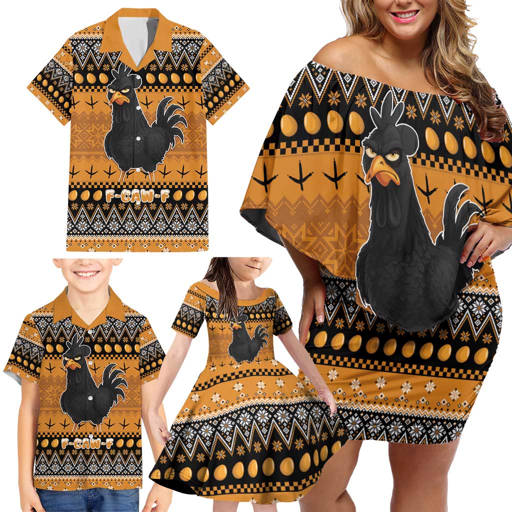 Chicken Christmas Family Matching Off Shoulder Short Dress and Hawaiian Shirt F Caw F - Wonder Print Shop