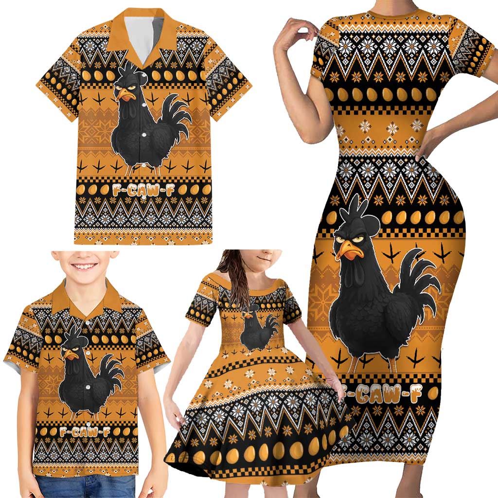 Chicken Christmas Family Matching Short Sleeve Bodycon Dress and Hawaiian Shirt F Caw F - Wonder Print Shop