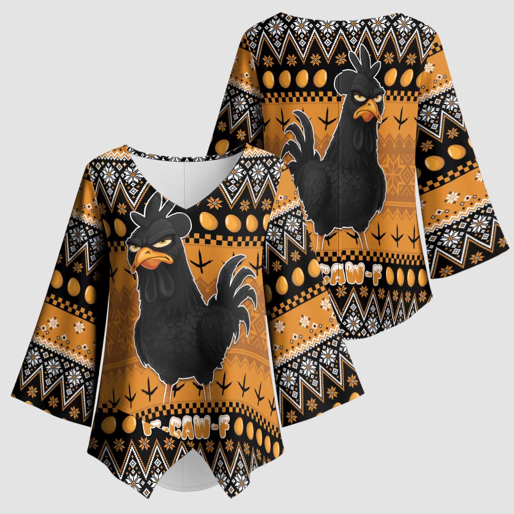 Chicken Christmas Kimono Sleeve Blouse F Caw F - Wonder Print Shop