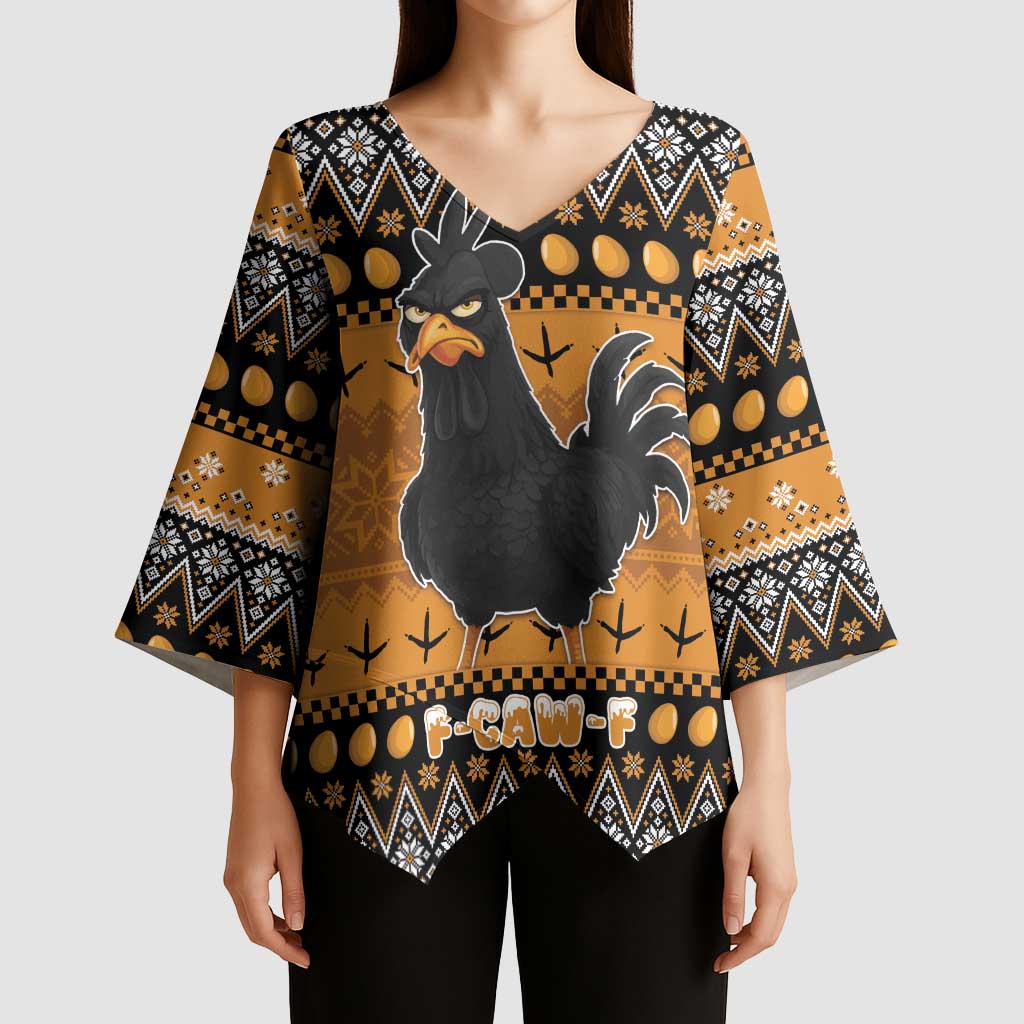 Chicken Christmas Kimono Sleeve Blouse F Caw F - Wonder Print Shop