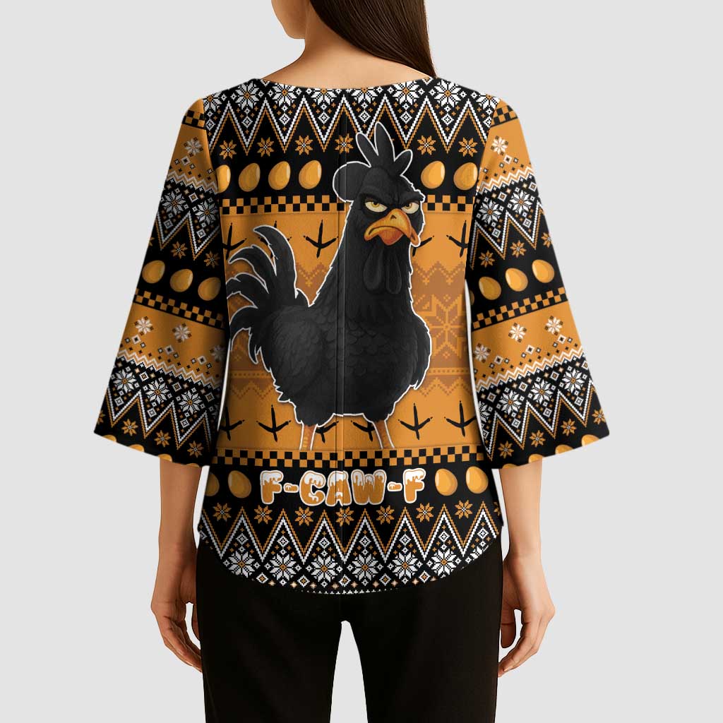 Chicken Christmas Kimono Sleeve Blouse F Caw F - Wonder Print Shop
