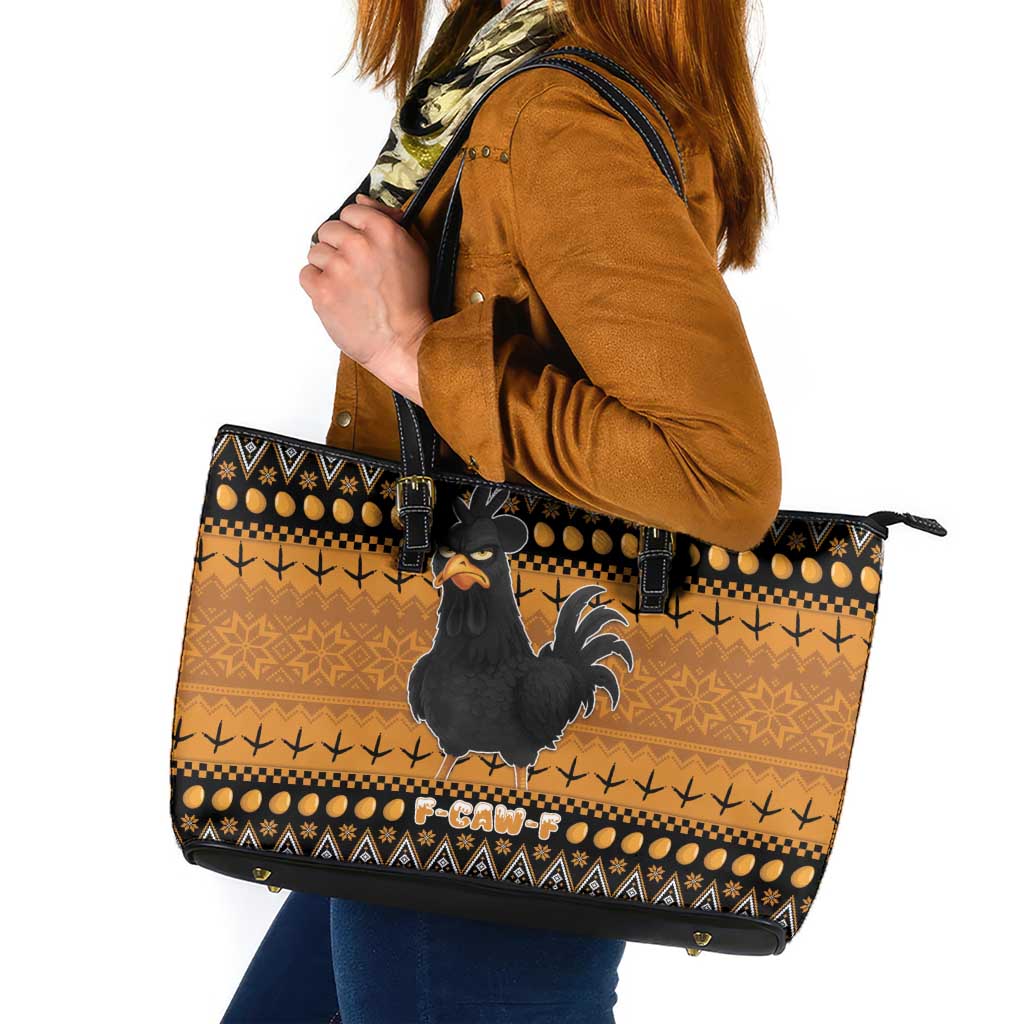 Chicken Christmas Leather Tote Bag F Caw F - Wonder Print Shop