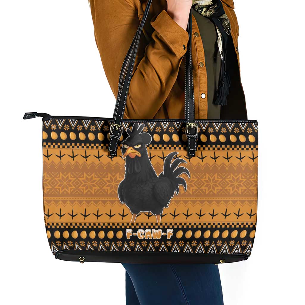 Chicken Christmas Leather Tote Bag F Caw F - Wonder Print Shop