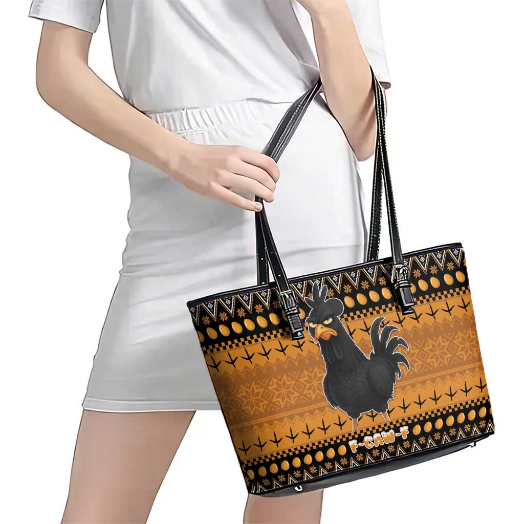 Chicken Christmas Leather Tote Bag F Caw F - Wonder Print Shop