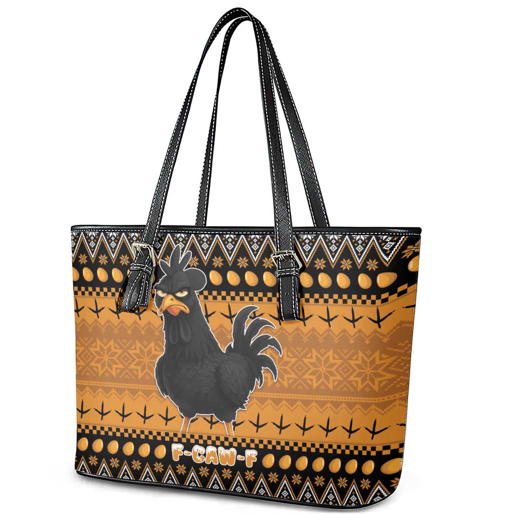 Chicken Christmas Leather Tote Bag F Caw F - Wonder Print Shop