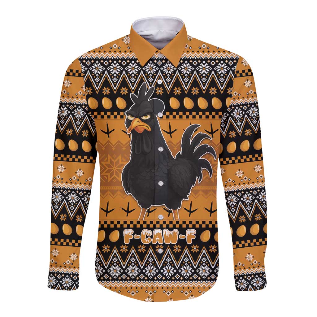 Chicken Christmas Long Sleeve Button Shirt F Caw F - Wonder Print Shop