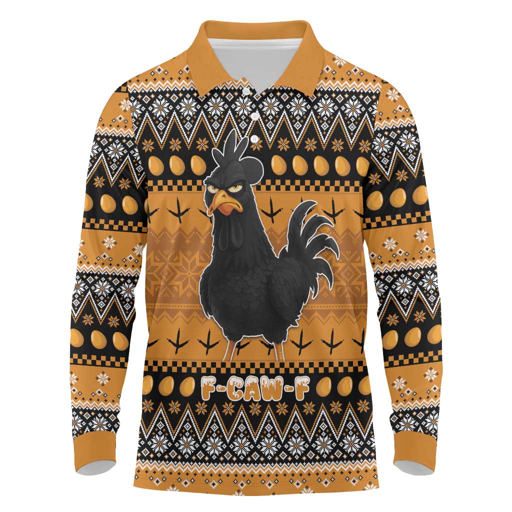 Chicken Christmas Long Sleeve Polo Shirt F Caw F - Wonder Print Shop