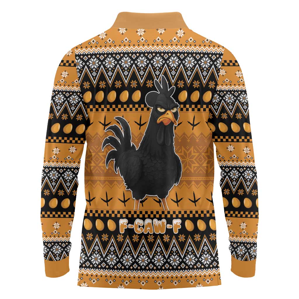 Chicken Christmas Long Sleeve Polo Shirt F Caw F - Wonder Print Shop
