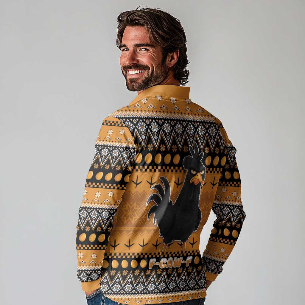 Chicken Christmas Long Sleeve Polo Shirt F Caw F - Wonder Print Shop