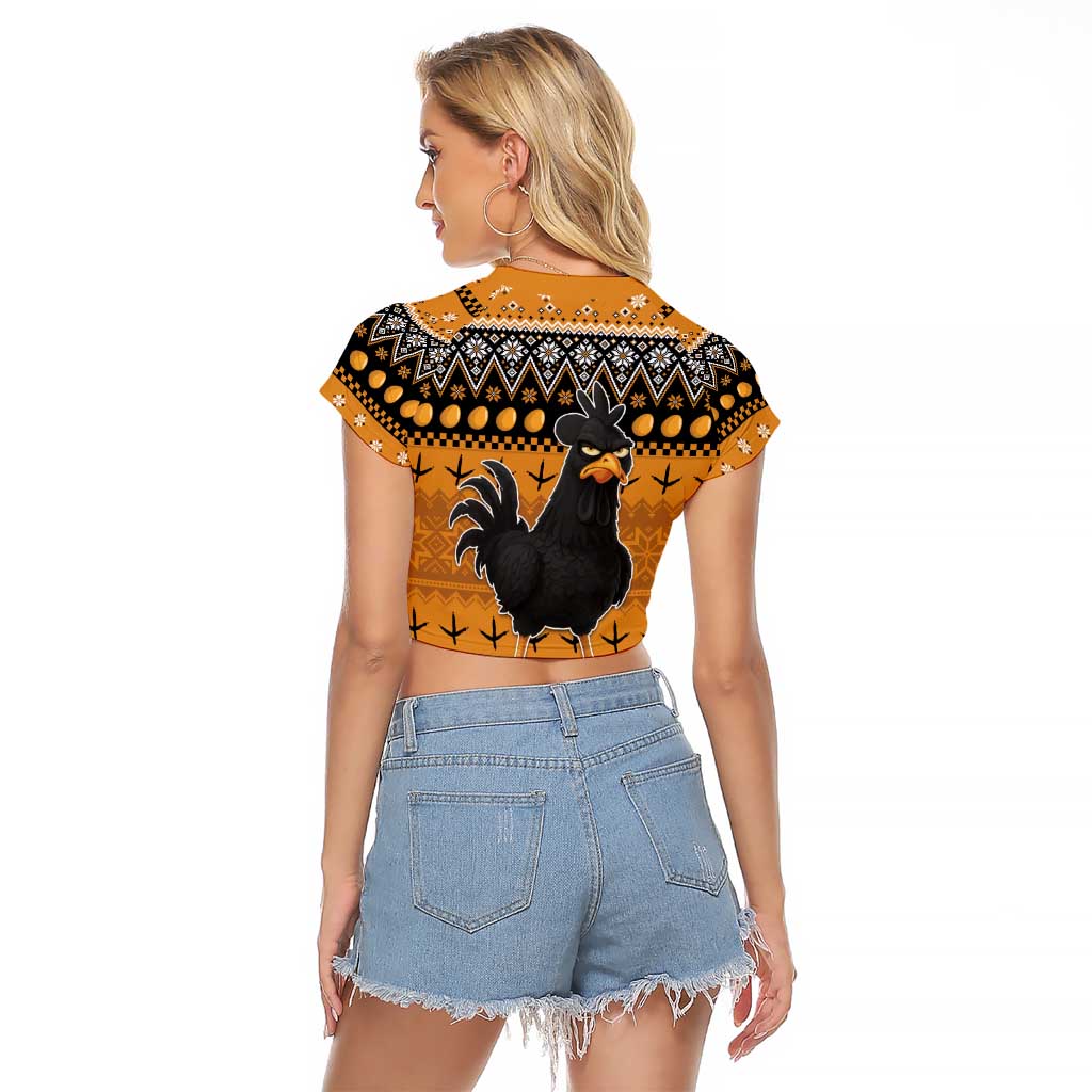 Chicken Christmas Raglan Cropped T Shirt F Caw F - Wonder Print Shop