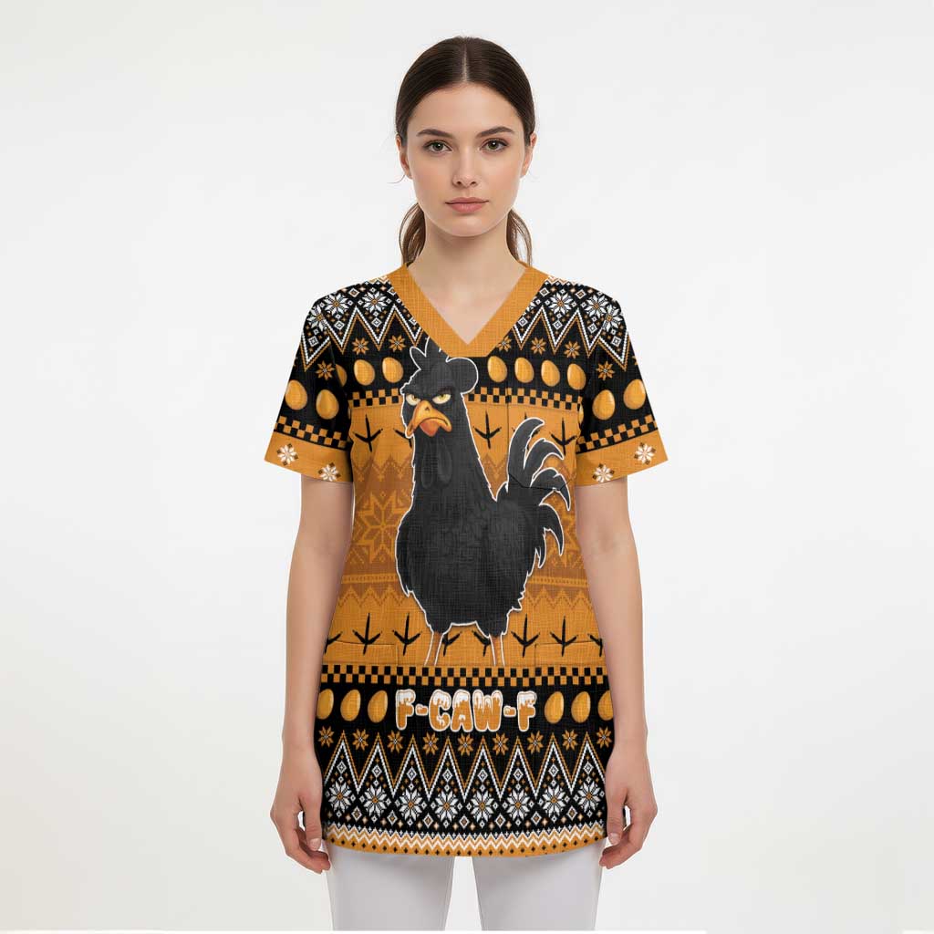 Chicken Christmas Scrub Top F Caw F - Wonder Print Shop