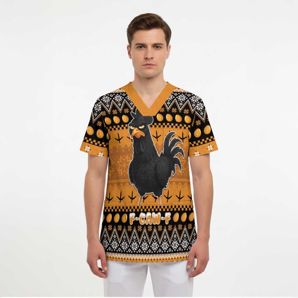Chicken Christmas Scrub Top F Caw F - Wonder Print Shop