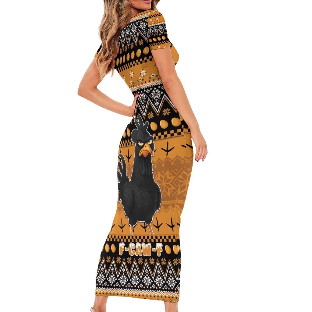 Chicken Christmas Short Sleeve Bodycon Dress F Caw F - Wonder Print Shop