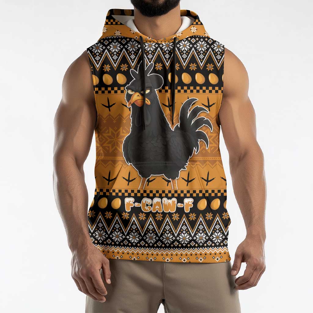 Chicken Christmas Sleeveless Hoodie F Caw F - Wonder Print Shop