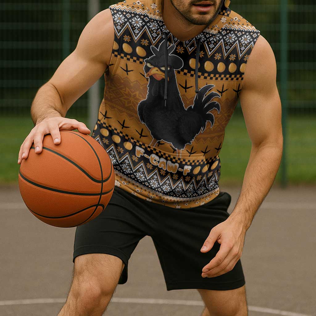 Chicken Christmas Sleeveless Hoodie F Caw F - Wonder Print Shop