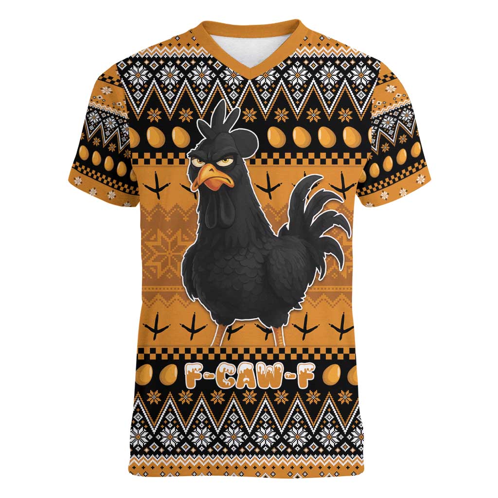 Chicken Christmas Women V-Neck T-Shirt F Caw F - Wonder Print Shop