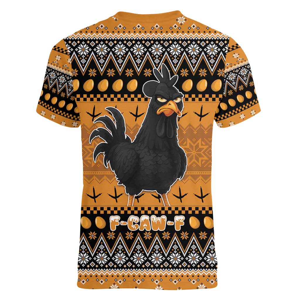 Chicken Christmas Women V-Neck T-Shirt F Caw F - Wonder Print Shop
