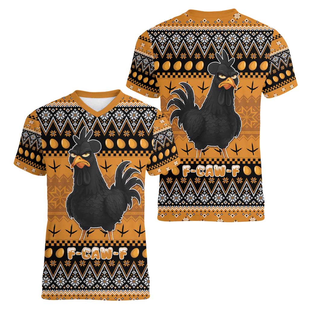 Chicken Christmas Women V-Neck T-Shirt F Caw F - Wonder Print Shop