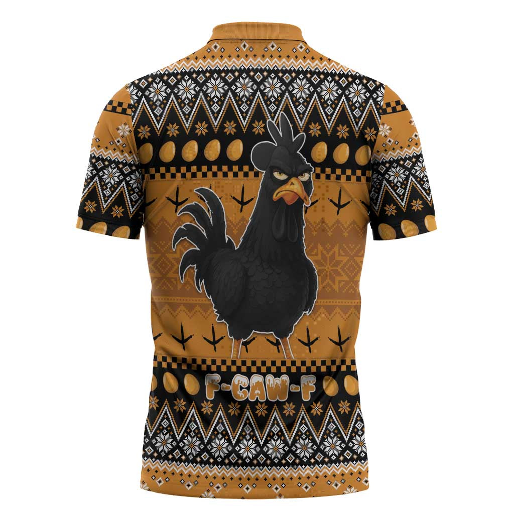 Chicken Christmas Zipper Polo Shirt F Caw F - Wonder Print Shop
