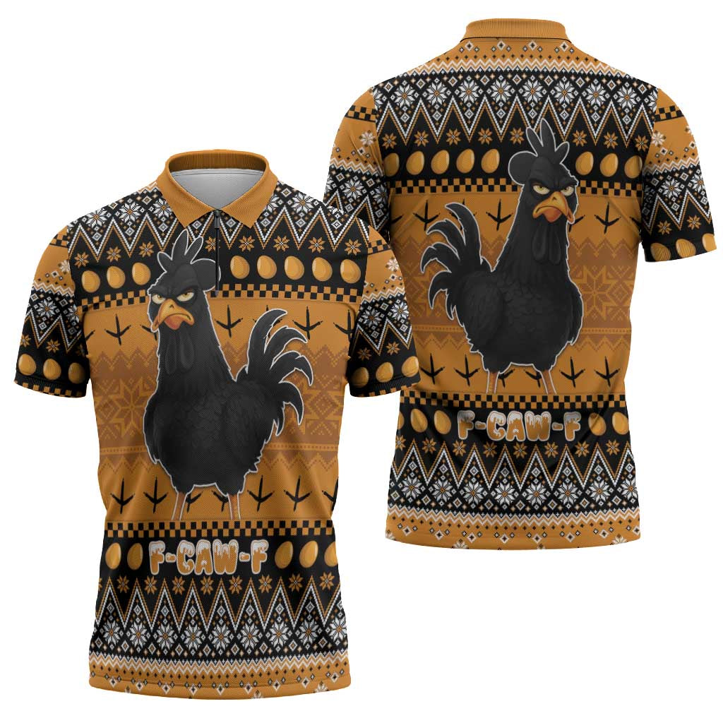 Chicken Christmas Zipper Polo Shirt F Caw F - Wonder Print Shop