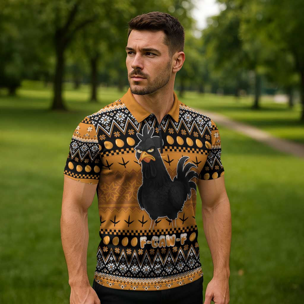Chicken Christmas Zipper Polo Shirt F Caw F - Wonder Print Shop