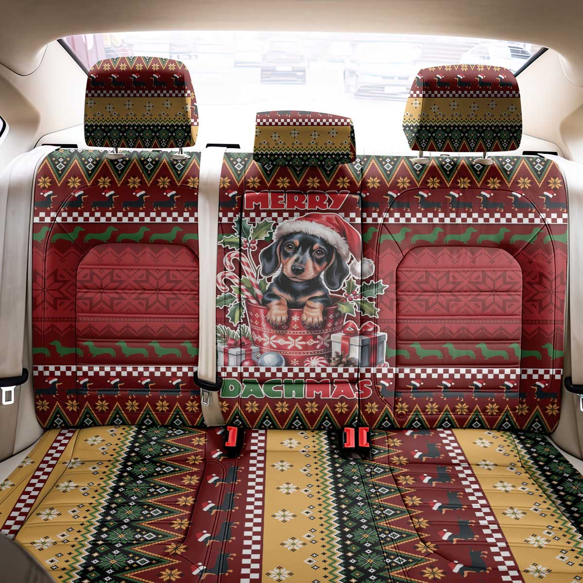 Dachshund Christmas Back Car Seat Cover Merry Dachmas - Wonder Print Shop