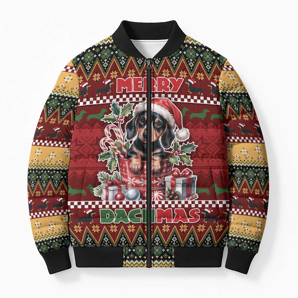 Dachshund Christmas Bomber Puffer Jacket Merry Dachmas - Wonder Print Shop