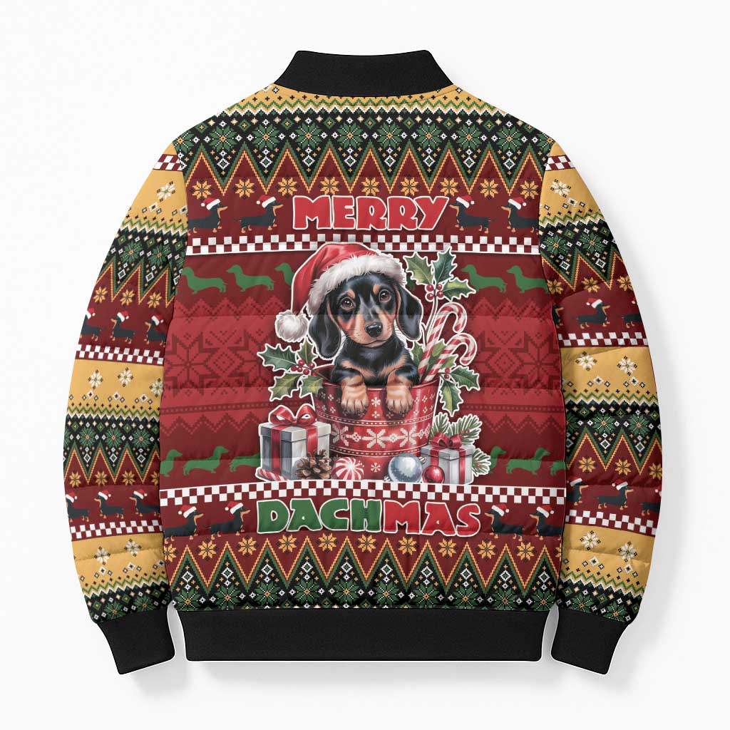 Dachshund Christmas Bomber Puffer Jacket Merry Dachmas - Wonder Print Shop