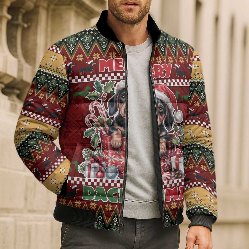 Dachshund Christmas Bomber Puffer Jacket Merry Dachmas - Wonder Print Shop