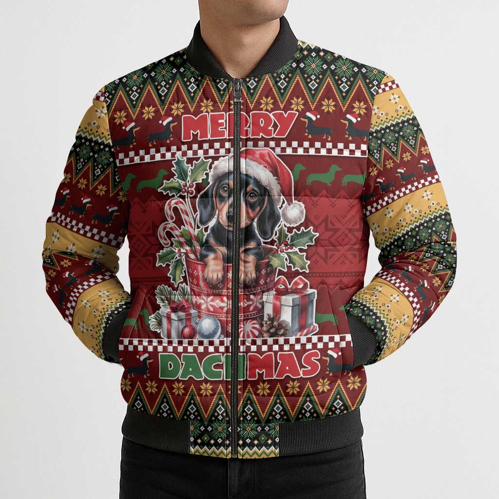 Dachshund Christmas Bomber Puffer Jacket Merry Dachmas - Wonder Print Shop
