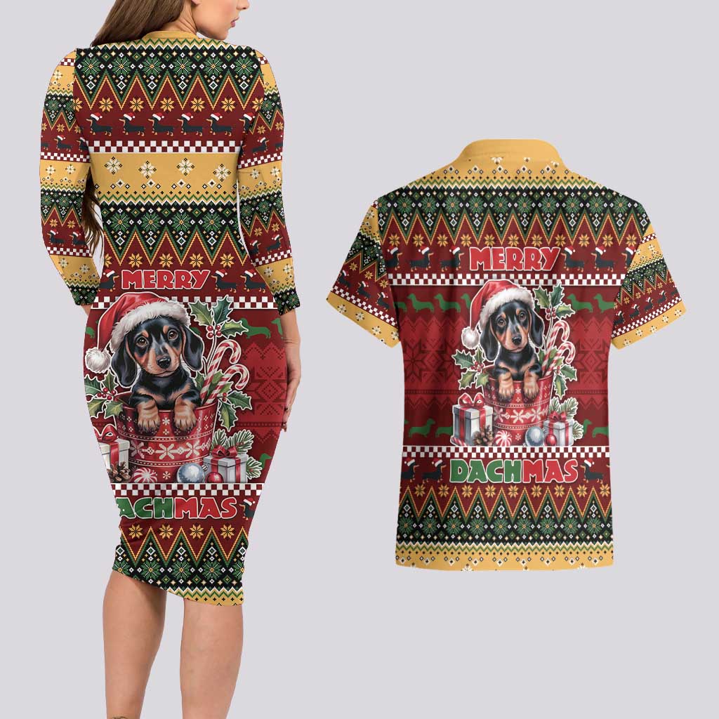 Dachshund Christmas Couples Matching Long Sleeve Bodycon Dress and Hawaiian Shirt Merry Dachmas - Wonder Print Shop