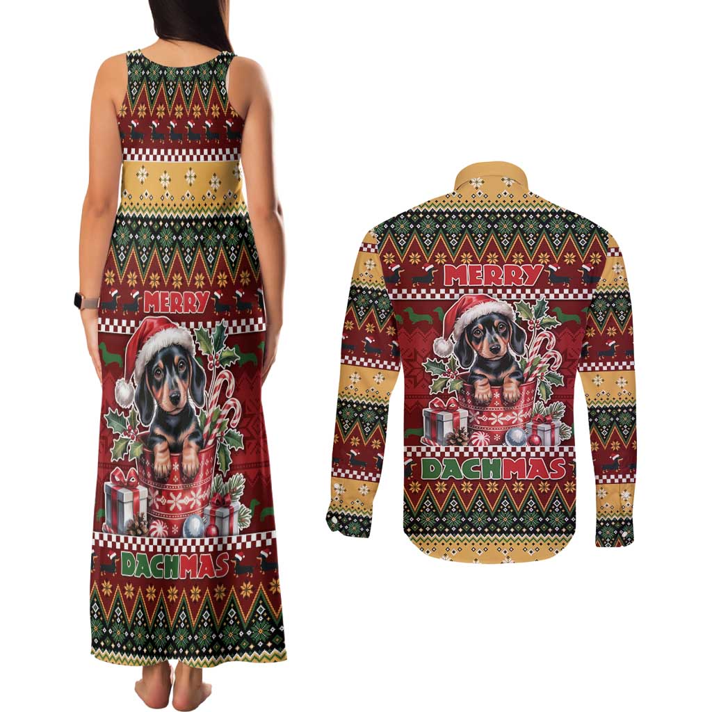 Dachshund Christmas Couples Matching Tank Maxi Dress and Long Sleeve Button Shirt Merry Dachmas - Wonder Print Shop