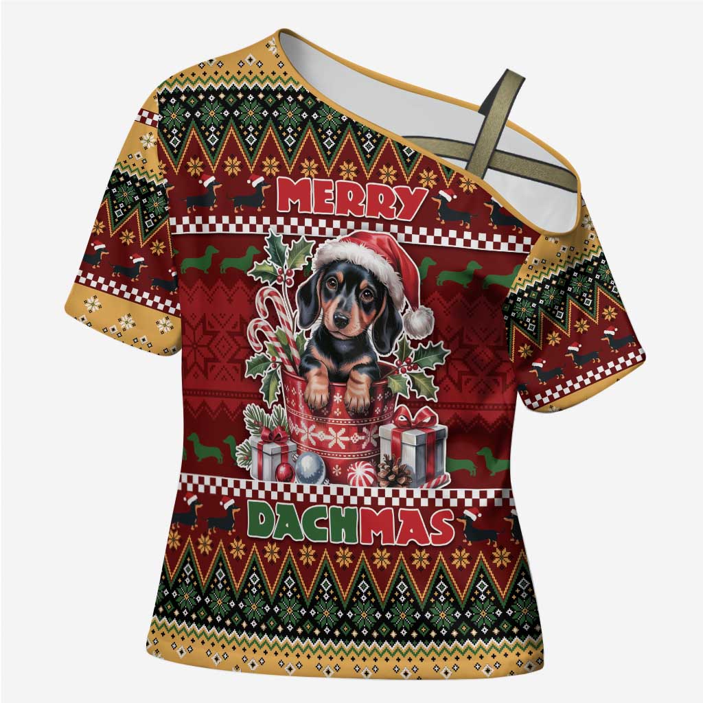 Dachshund Christmas Cross Shoulder Shirt Merry Dachmas - Wonder Print Shop