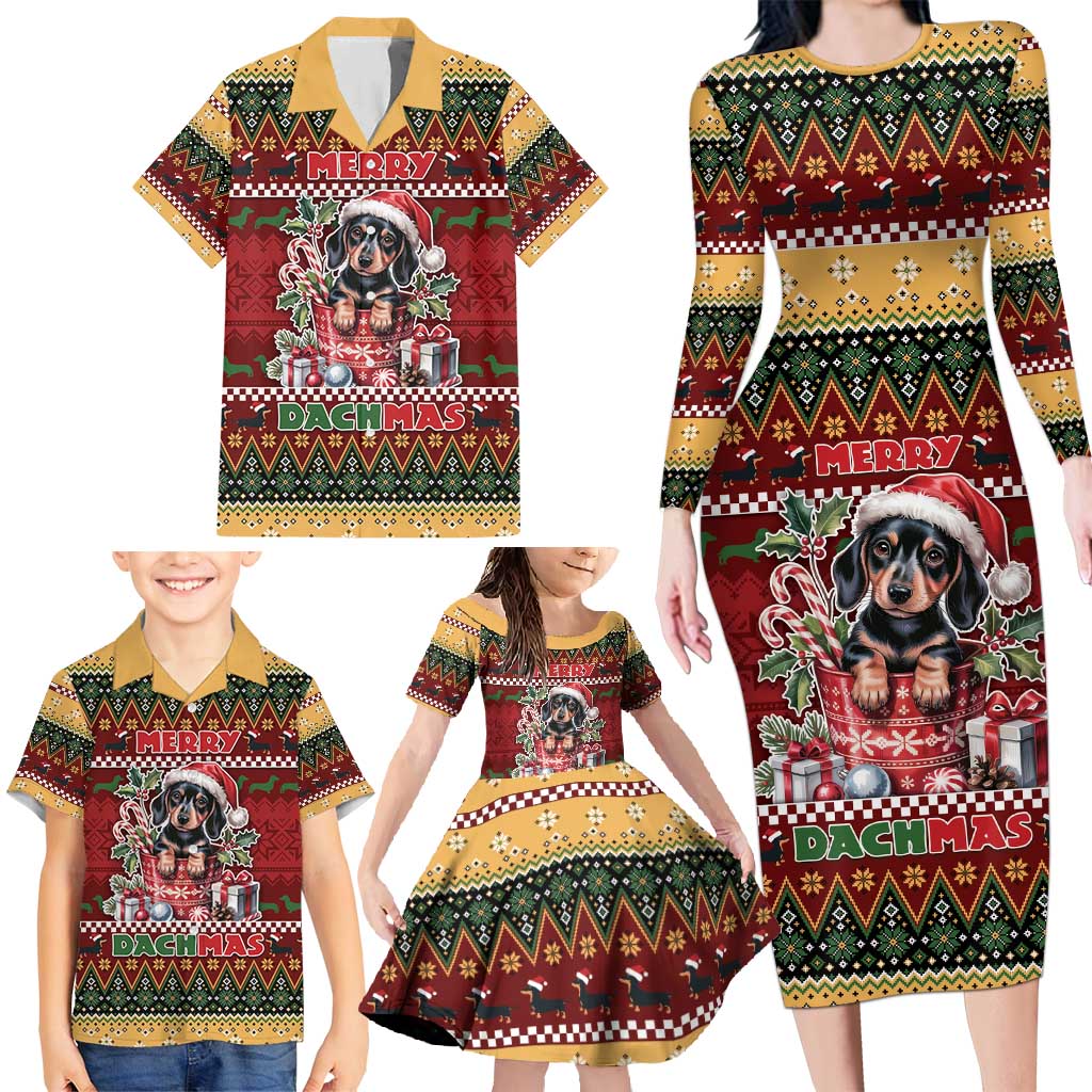 Dachshund Christmas Family Matching Long Sleeve Bodycon Dress and Hawaiian Shirt Merry Dachmas - Wonder Print Shop