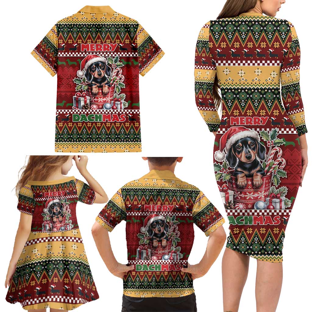 Dachshund Christmas Family Matching Long Sleeve Bodycon Dress and Hawaiian Shirt Merry Dachmas - Wonder Print Shop