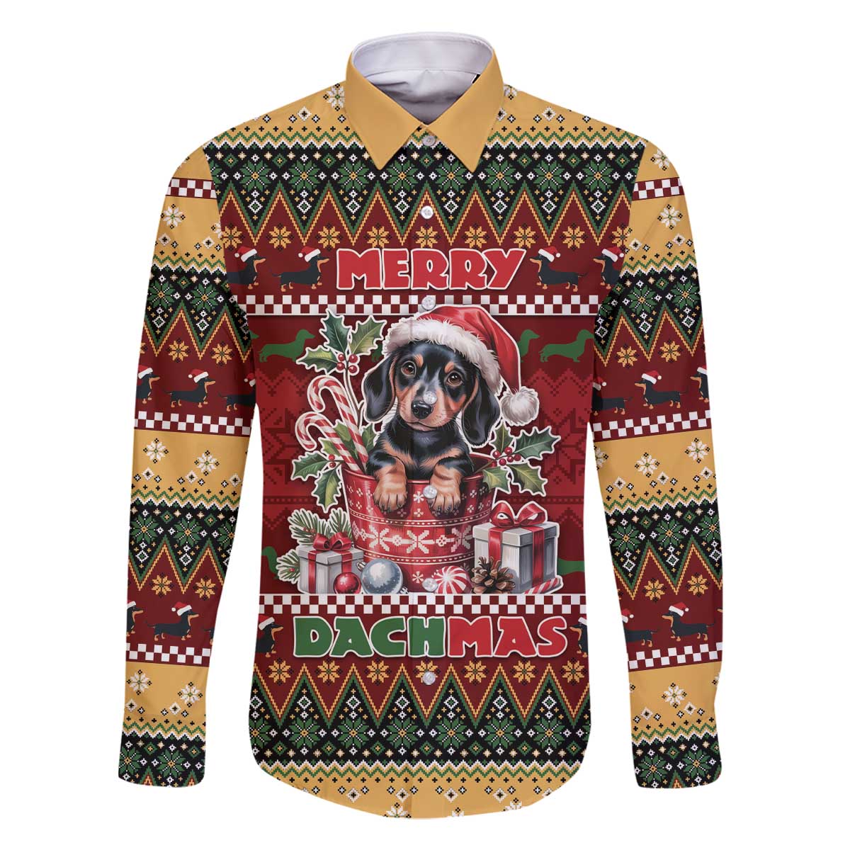 Dachshund Christmas Family Matching Off The Shoulder Long Sleeve Dress and Hawaiian Shirt Merry Dachmas - Wonder Print Shop