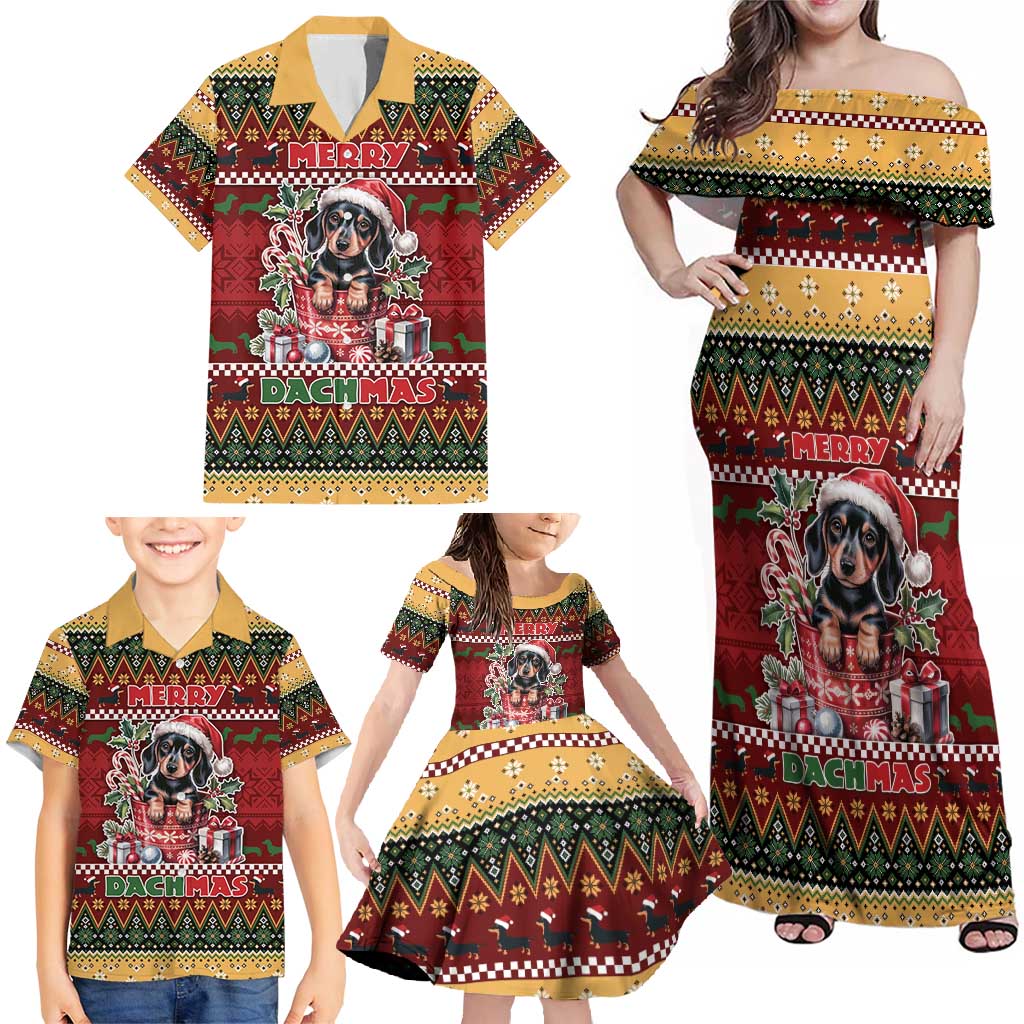 Dachshund Christmas Family Matching Off Shoulder Maxi Dress and Hawaiian Shirt Merry Dachmas - Wonder Print Shop